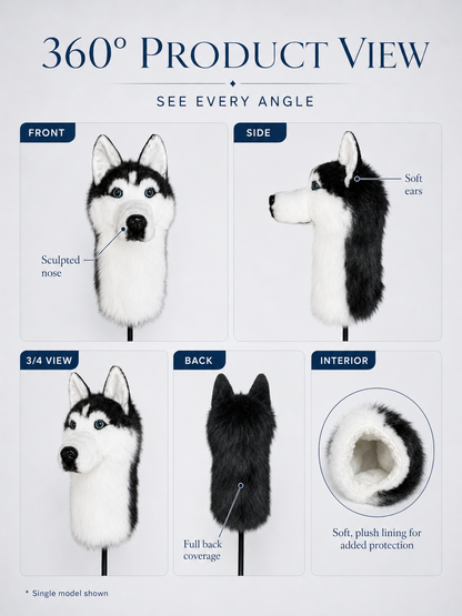 Siberian Husky Golf Head Cover | Plush Dog Driver Cover | Custom Color Option
