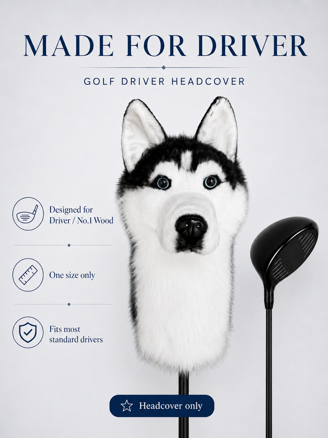 Siberian Husky Golf Head Cover | Plush Dog Driver Cover | Custom Color Option