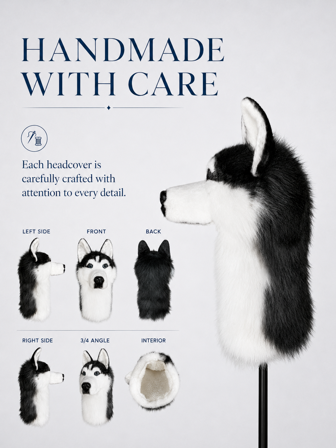 Siberian Husky Golf Head Cover | Plush Dog Driver Cover | Custom Color Option
