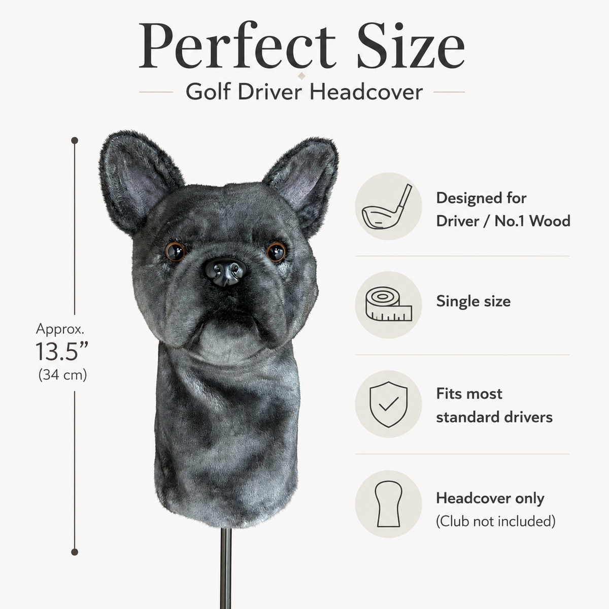 French Bulldog Golf Driver Headcover, Plush Dog Club Cover for No.1 Wood