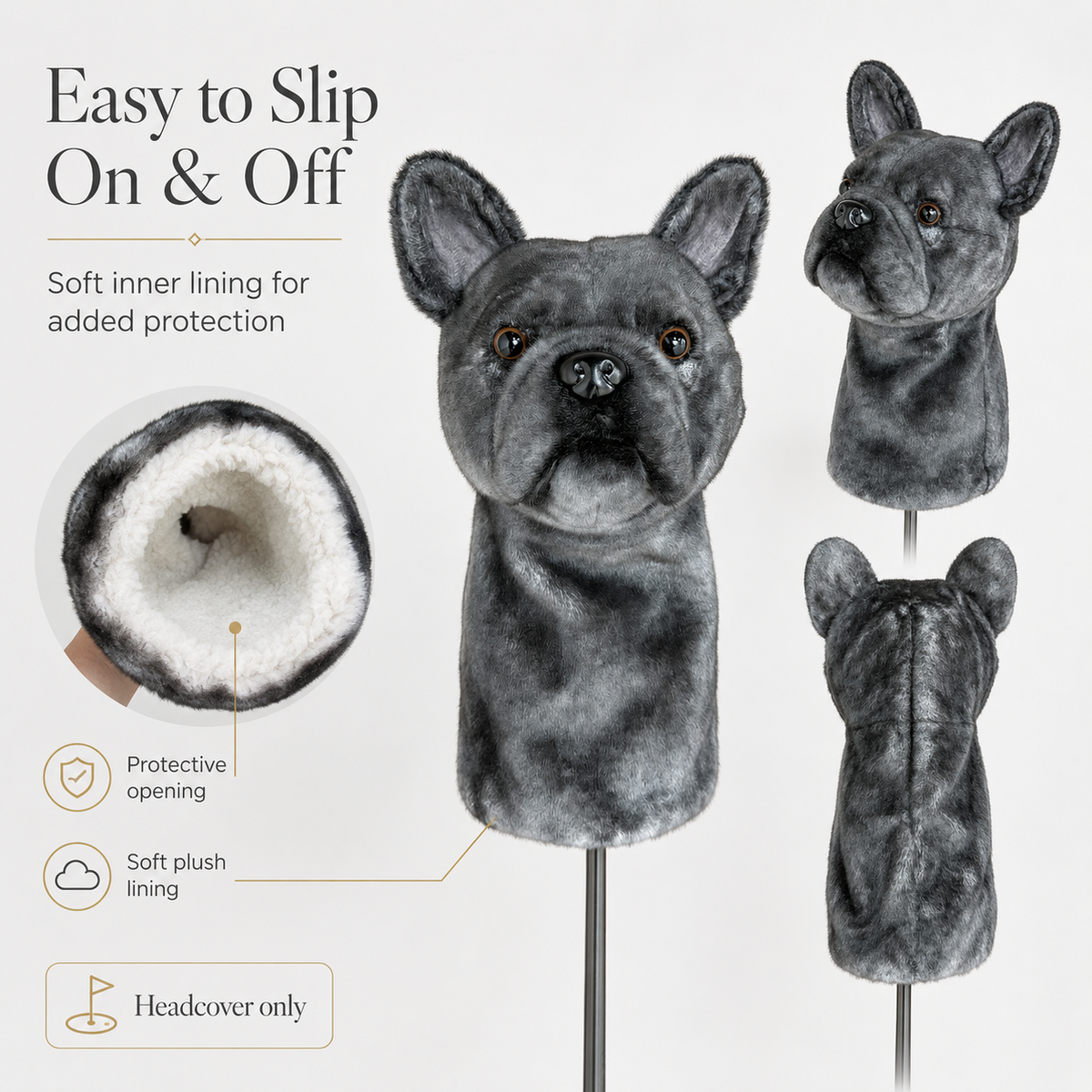 French Bulldog Golf Driver Headcover, Plush Dog Club Cover for No.1 Wood