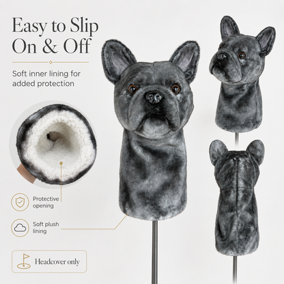 French Bulldog Golf Driver Headcover, Plush Dog Club Cover for No.1 Wood