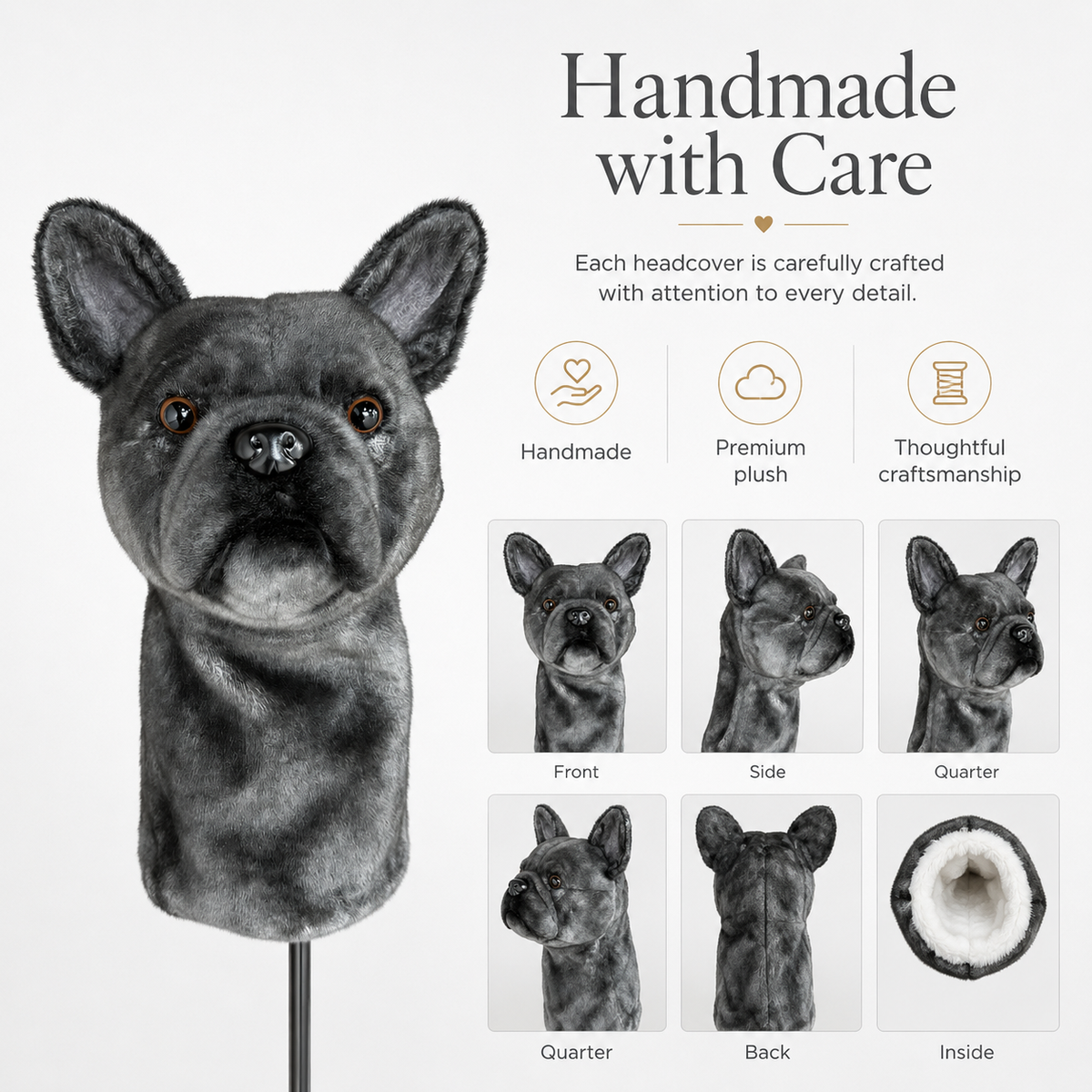 French Bulldog Golf Driver Headcover, Plush Dog Club Cover for No.1 Wood