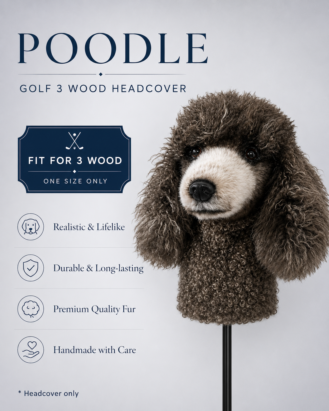 Gray Poodle Golf Driver Headcover, Plush Dog Club Cover for No.1 Wood