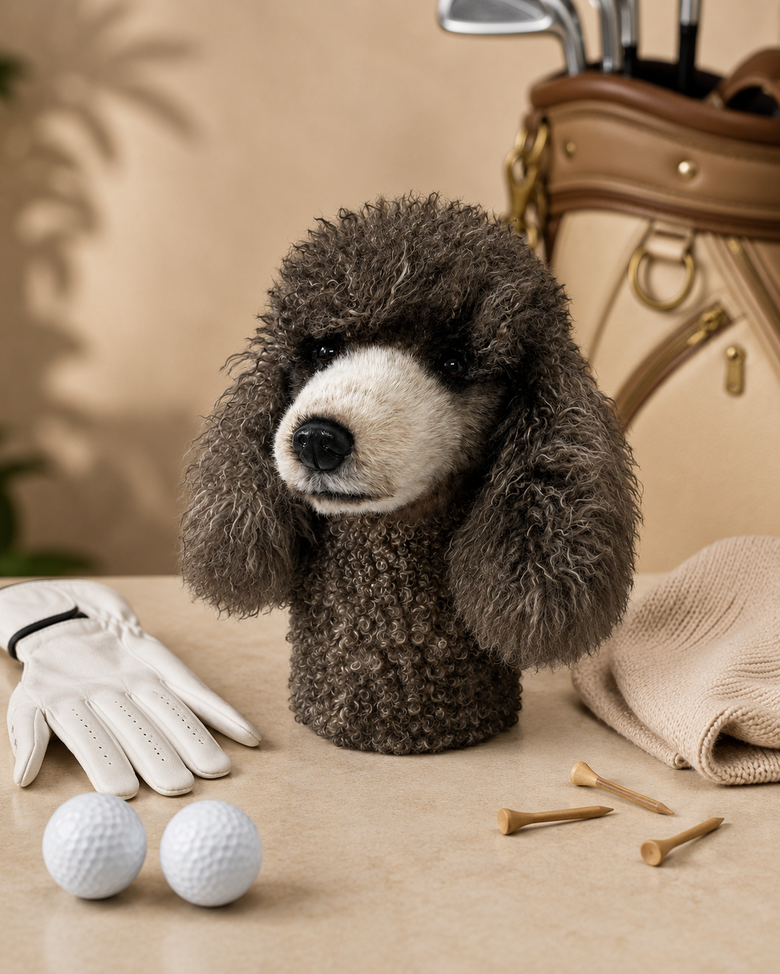 Gray Poodle Golf Driver Headcover, Plush Dog Club Cover for No.1 Wood
