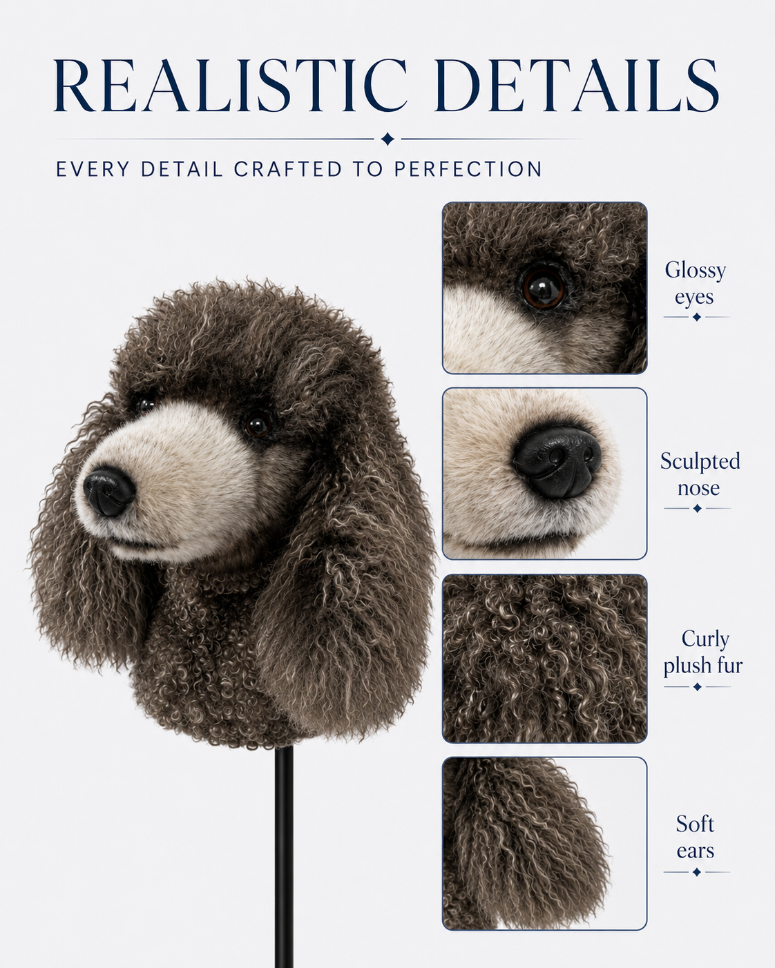 Gray Poodle Golf Driver Headcover, Plush Dog Club Cover for No.1 Wood