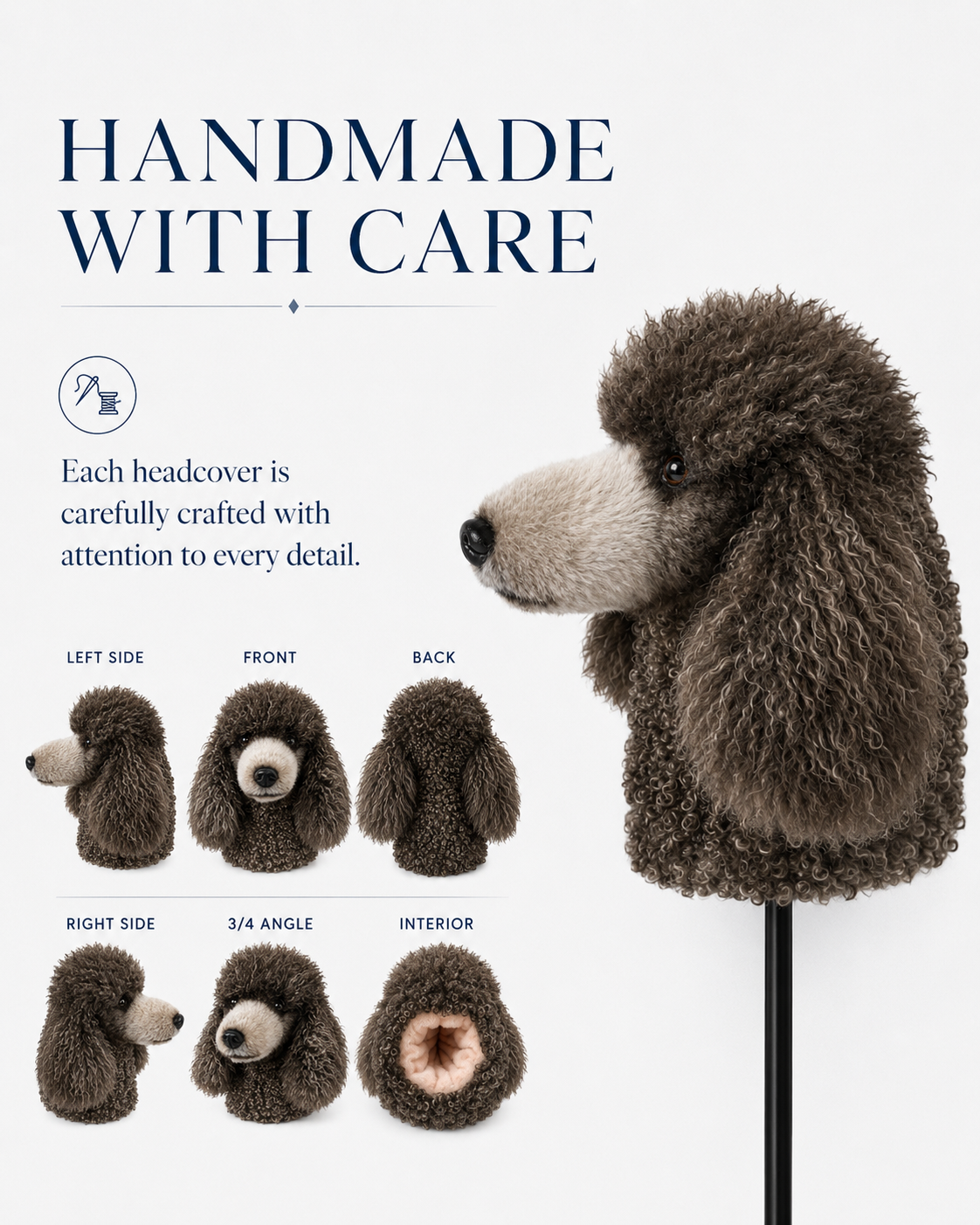 Gray Poodle Golf Driver Headcover, Plush Dog Club Cover for No.1 Wood