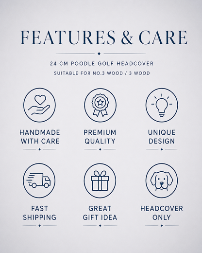Gray Poodle Golf Driver Headcover, Plush Dog Club Cover for No.1 Wood