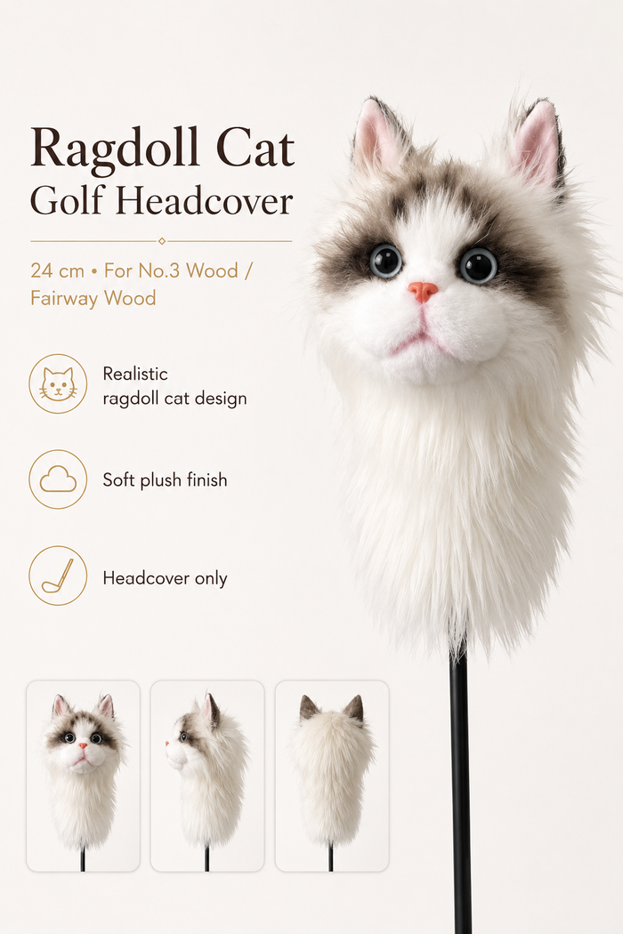 Ragdoll Cat Golf Head Cover | Realistic Plush Driver Cover | Custom Color Option