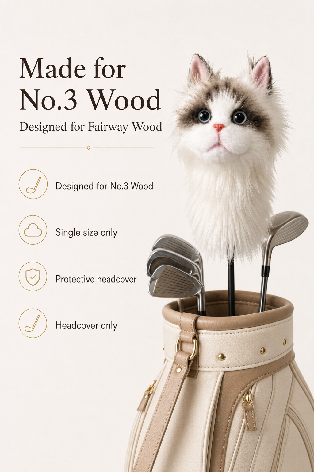Ragdoll Cat Golf Head Cover | Realistic Plush Driver Cover | Custom Color Option