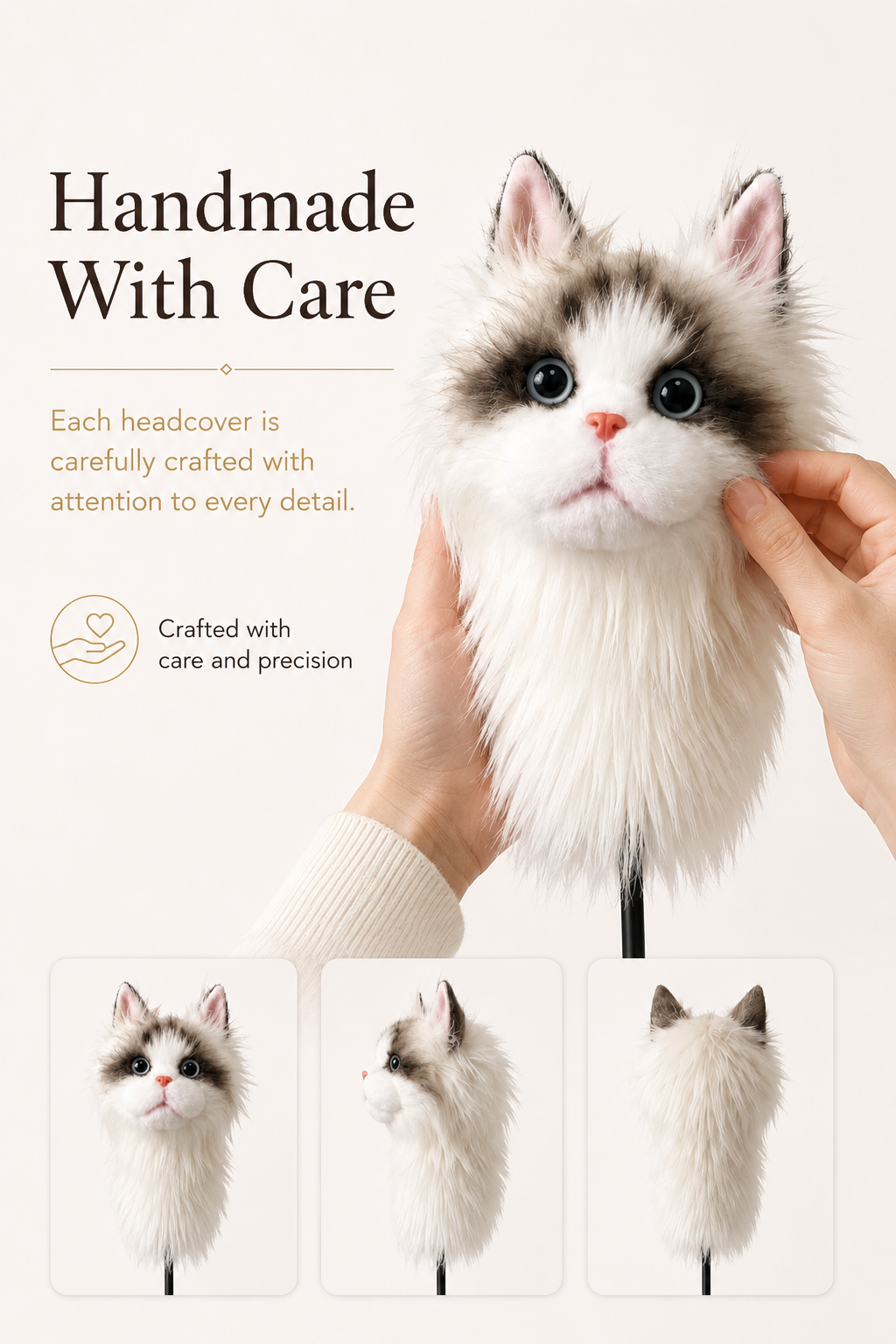 Ragdoll Cat Golf Head Cover | Realistic Plush Driver Cover | Custom Color Option