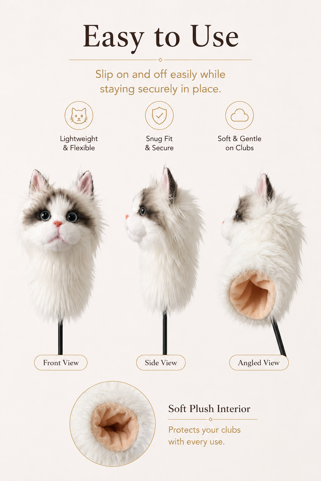 Ragdoll Cat Golf Head Cover | Realistic Plush Driver Cover | Custom Color Option