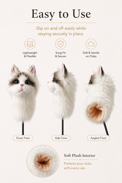 Ragdoll Cat Golf Head Cover | Realistic Plush Driver Cover | Custom Color Option