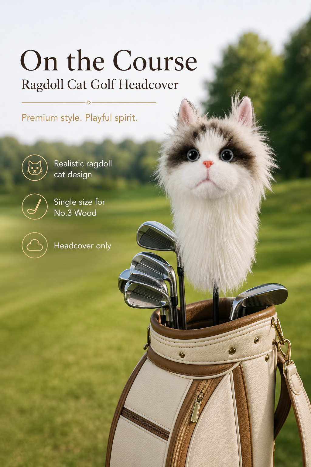 Ragdoll Cat Golf Head Cover | Realistic Plush Driver Cover | Custom Color Option