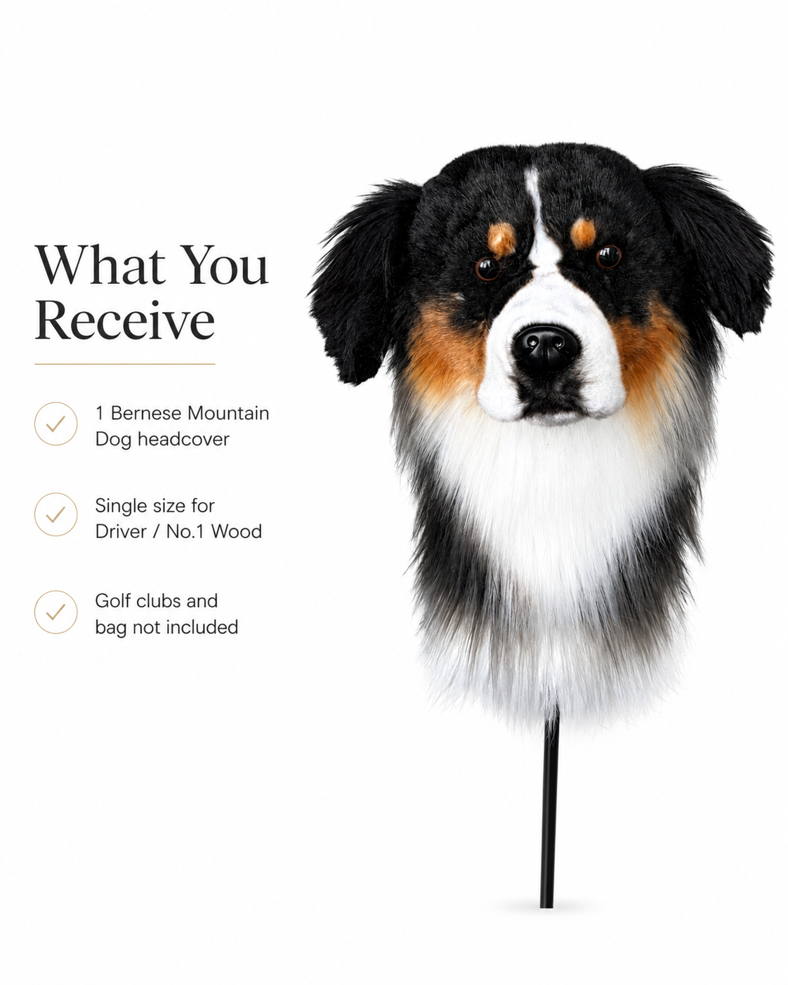 Bernese Mountain Dog Golf Head Cover | Plush Driver Club Cover | Custom Color Option