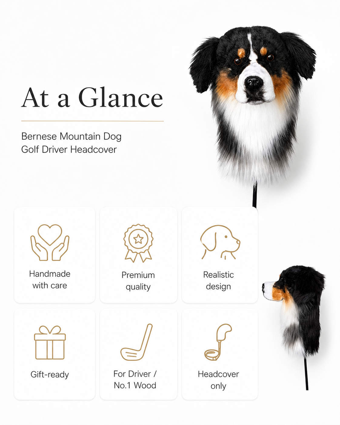Bernese Mountain Dog Golf Head Cover | Plush Driver Club Cover | Custom Color Option