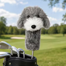 Gray Poodle Golf Driver Head Cover | Realistic Faux Fur Dog Club Cover