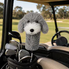 Gray Poodle Golf Driver Head Cover | Realistic Faux Fur Dog Club Cover