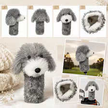 Gray Poodle Golf Driver Head Cover | Realistic Faux Fur Dog Club Cover