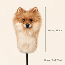 Handmade Pomeranian Golf Headcover | Plush Dog Driver Cover (Tan/Cream)