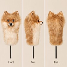 Handmade Pomeranian Golf Headcover | Plush Dog Driver Cover (Tan/Cream)