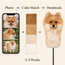 Handmade Pomeranian Golf Headcover | Plush Dog Driver Cover (Tan/Cream)