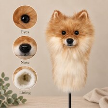 Handmade Pomeranian Golf Headcover | Plush Dog Driver Cover (Tan/Cream)