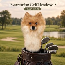 Handmade Pomeranian Golf Headcover | Plush Dog Driver Cover (Tan/Cream)