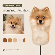 Handmade Pomeranian Golf Headcover | Plush Dog Driver Cover (Tan/Cream)