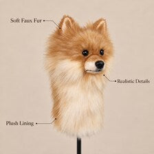 Handmade Pomeranian Golf Headcover | Plush Dog Driver Cover (Tan/Cream)