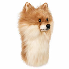 Handmade Pomeranian Golf Headcover | Plush Dog Driver Cover (Tan/Cream)