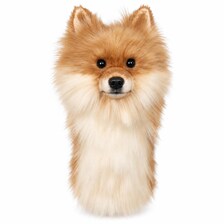Handmade Pomeranian Golf Headcover | Plush Dog Driver Cover (Tan/Cream)