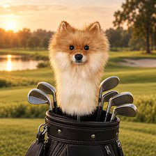 Handmade Pomeranian Golf Headcover | Plush Dog Driver Cover (Tan/Cream)